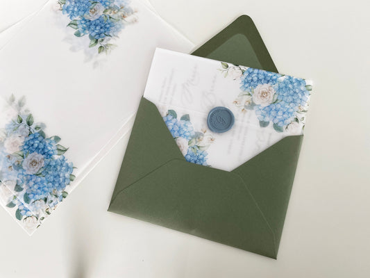 Blue Hydrangea and Rose Vellum Wrap