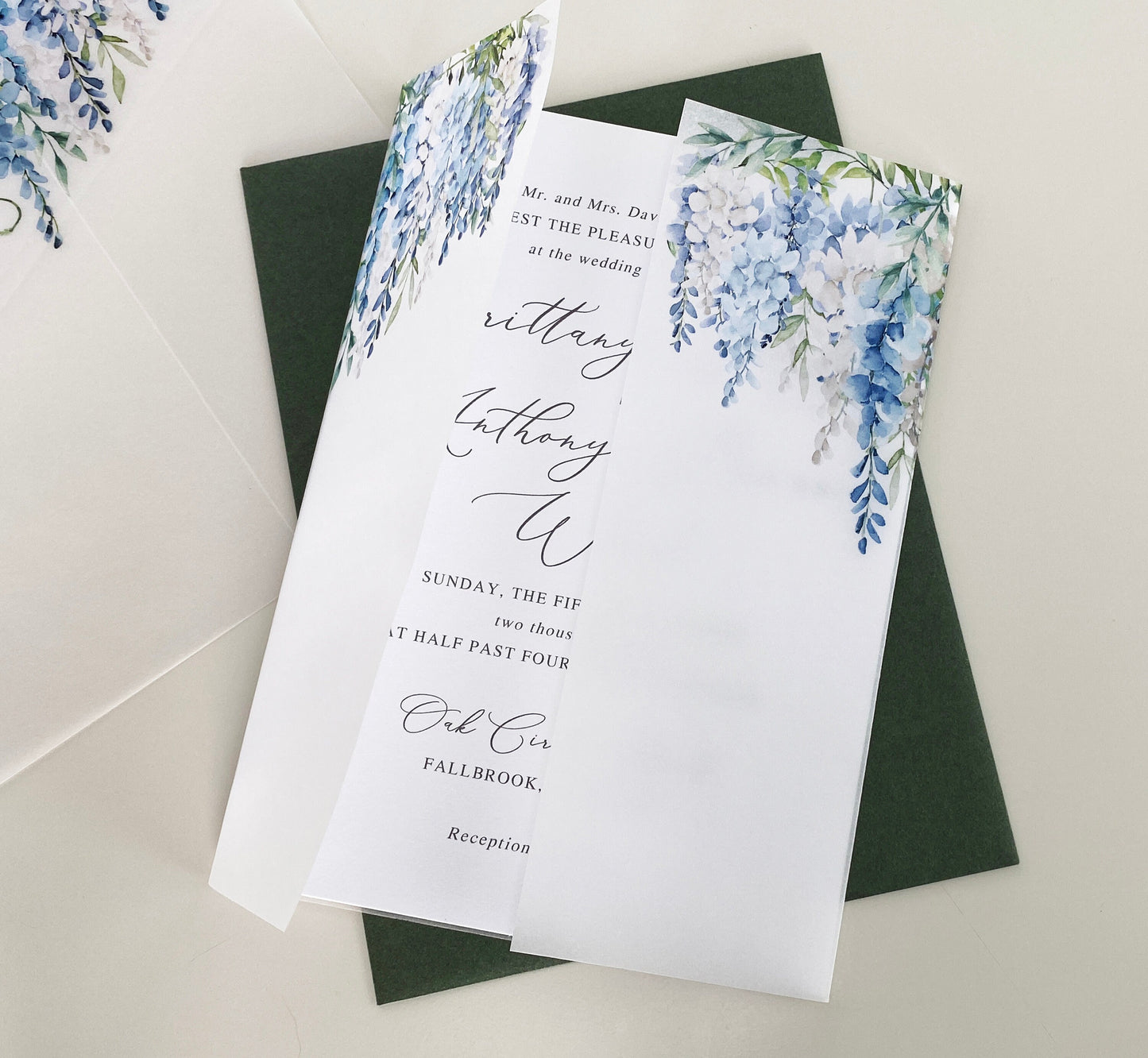 Blue Hydrangea and Rose Vellum Wrap