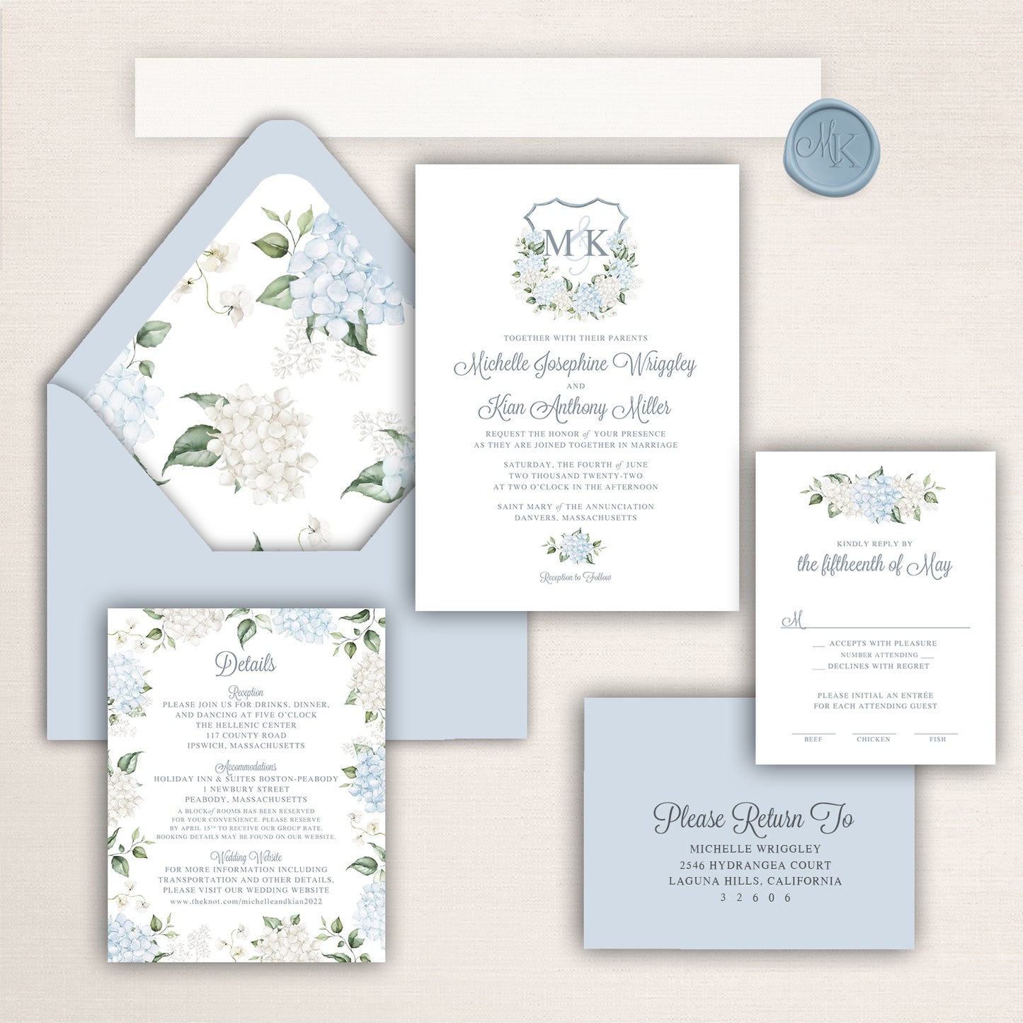 Blue Hydrangea & Lily Invitations