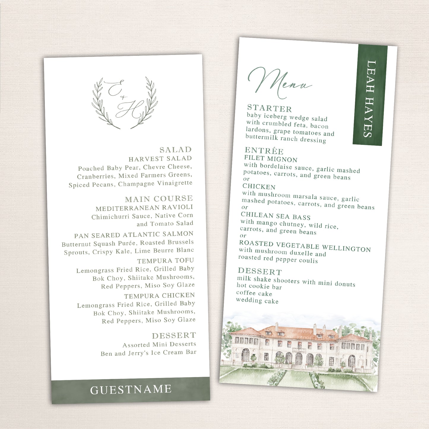 Menus with Guest's Names