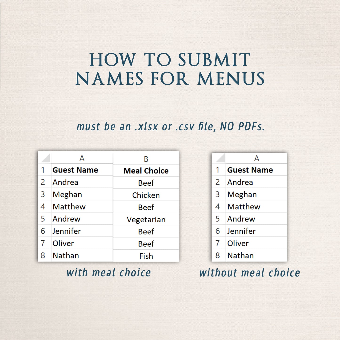 Menus with Guest's Names