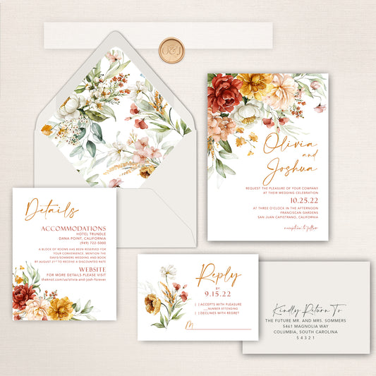 Wildflower floral invitations