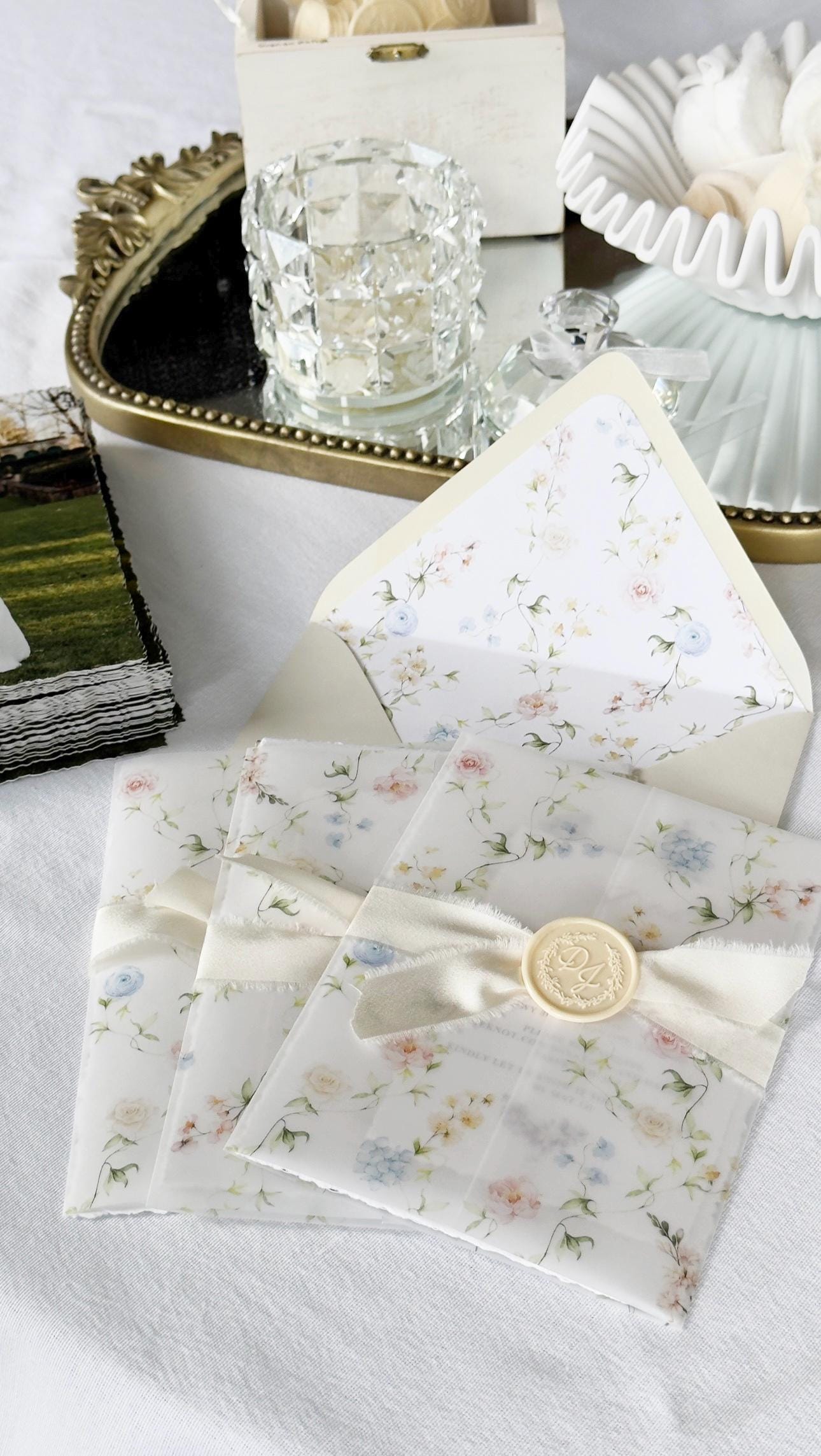Pastel Floral Vellum Wrap + Matching Envelope