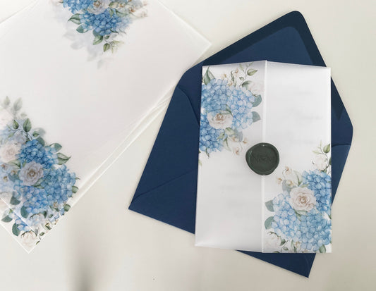 Blue Hydrangea and Rose Vellum Wrap