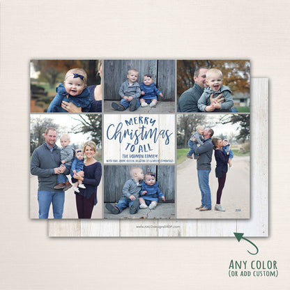 Neutral winter family photo collage card with customizable back and elegant hand-lettered text.