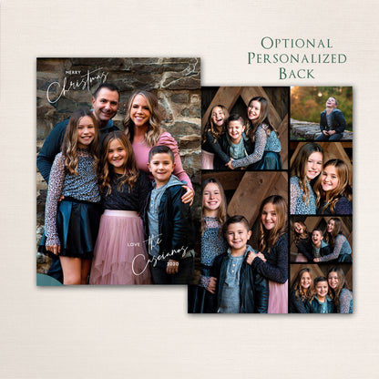 Elegant photo Christmas card with customizable text and optional multi-photo back design for sharing memories.