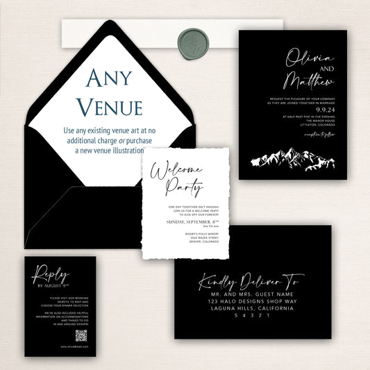 Black and White Mountain Invitations