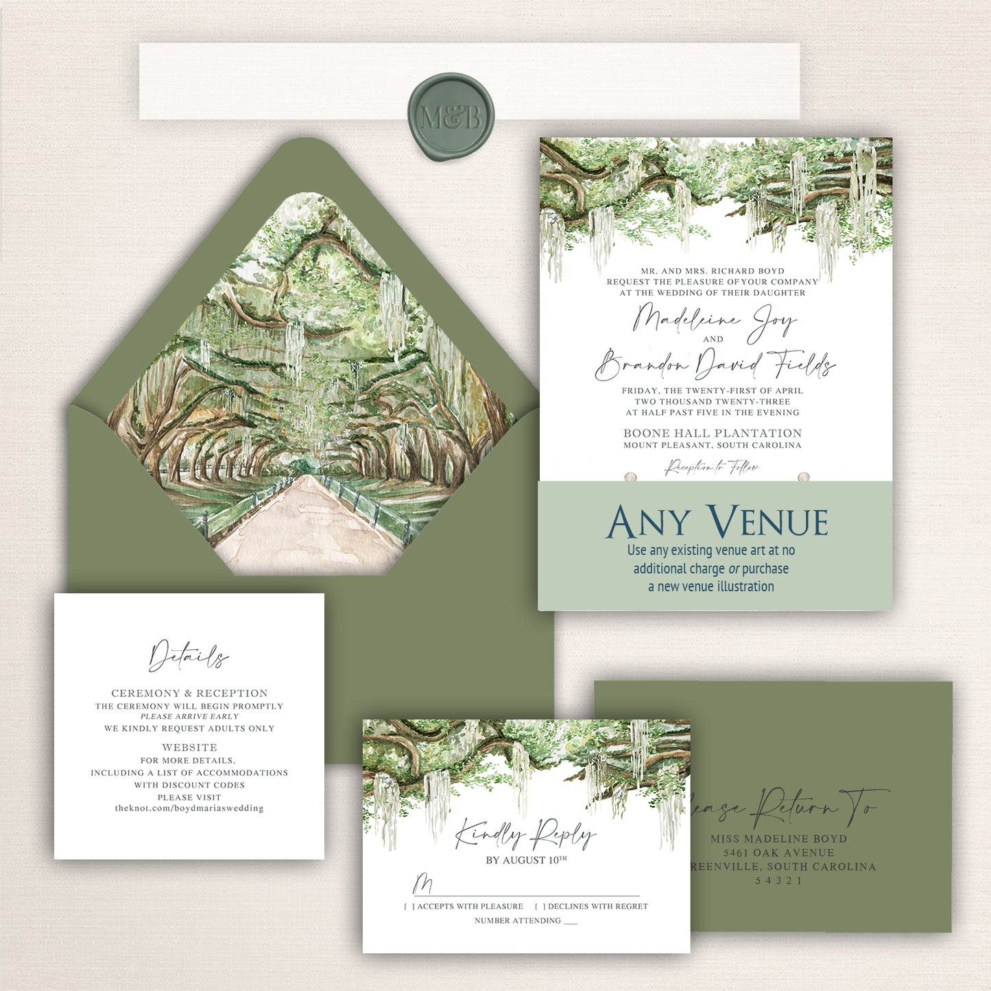 Boone Hall Plantation Invitations