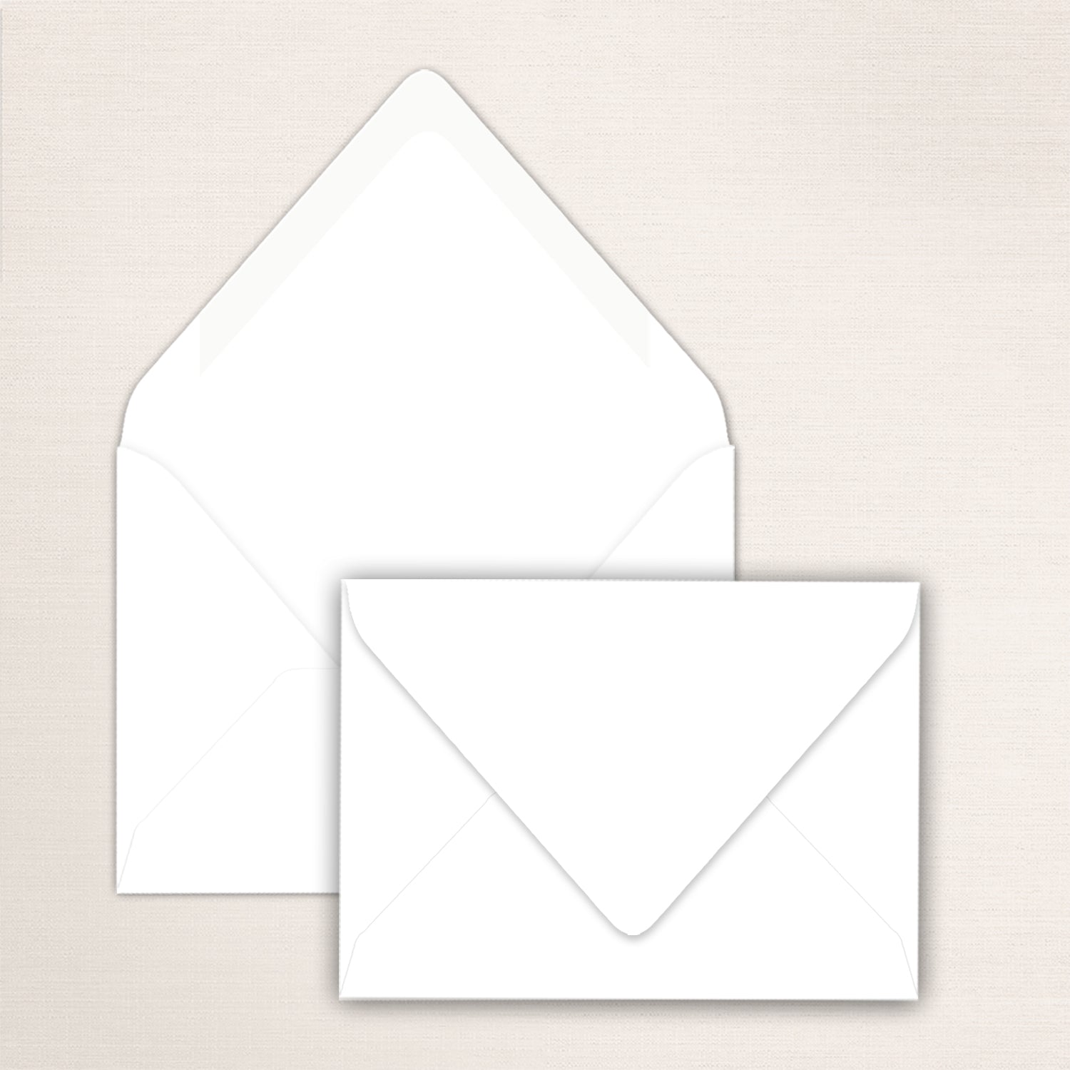 Basic plain white double envelope set with the outer envelope flap open and the inner envelope flap closed.