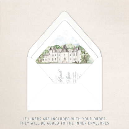 Basic plain white double envelope set with the inner envelope inside the outer envelope. The inner envelope has an envelope liner added and an invitation inserted.