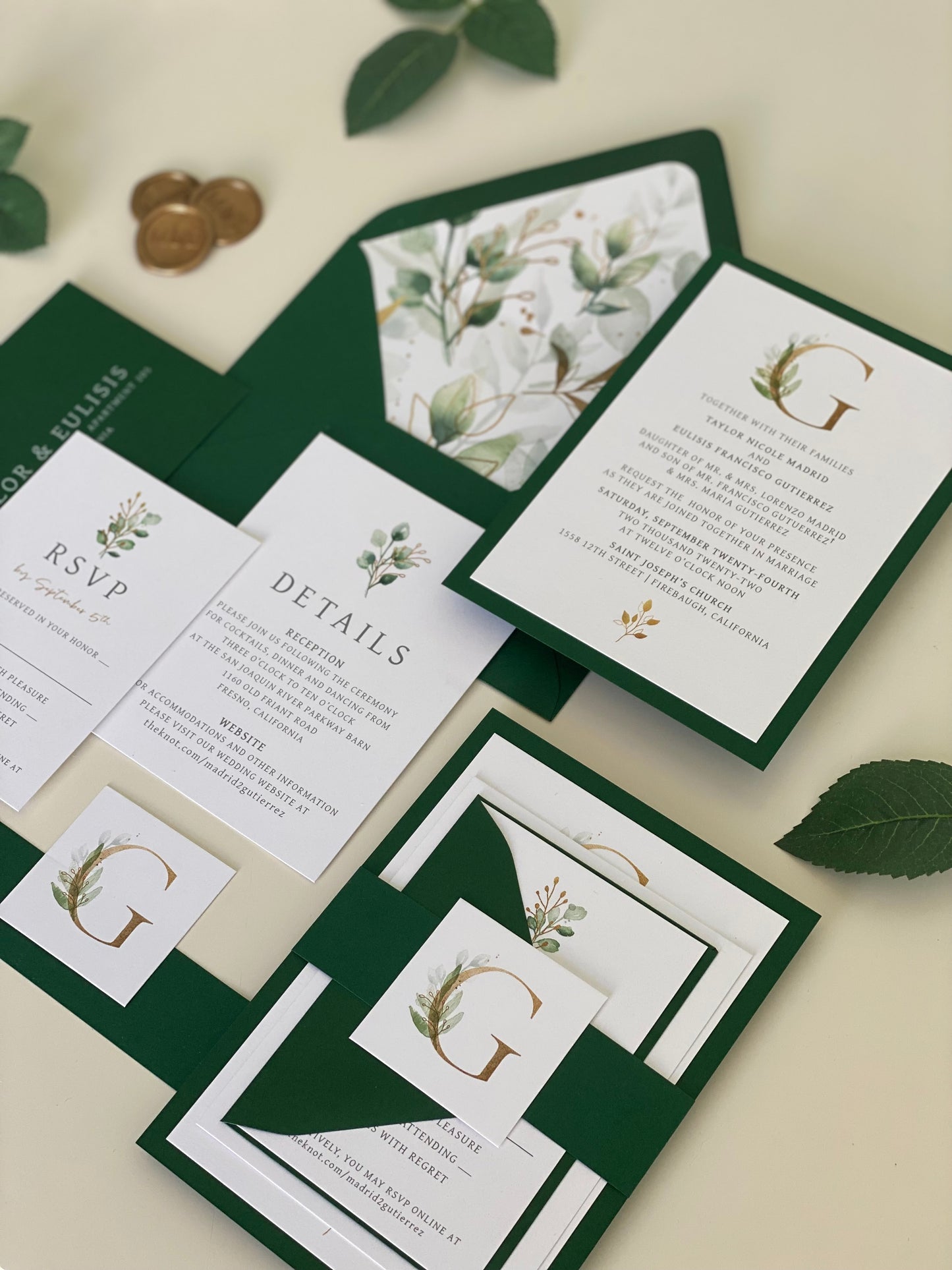 Faux Gold Monogram Invitations