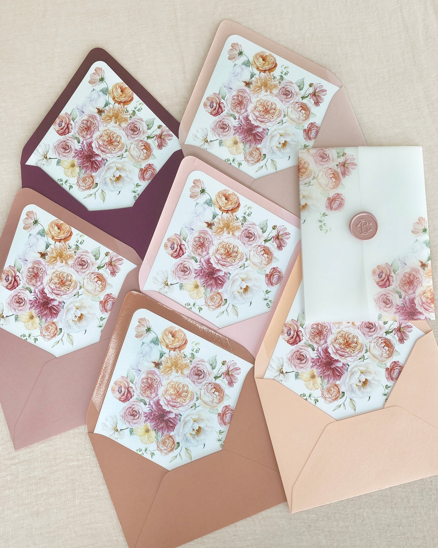 Peachy Keen Floral Vellum Wrap  + Matching Envelope