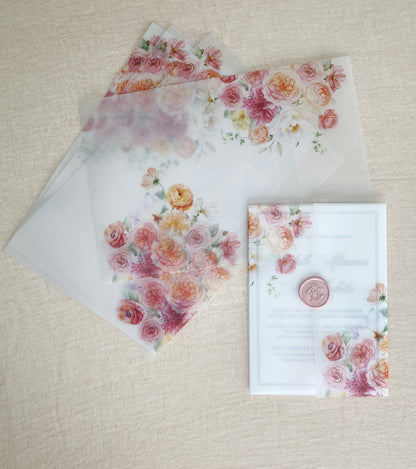 Peachy Keen Floral Vellum Wrap  + Matching Envelope