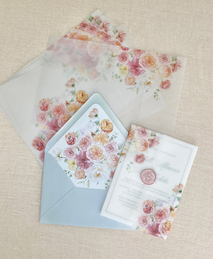 Peachy Keen Floral Vellum Wrap  + Matching Envelope