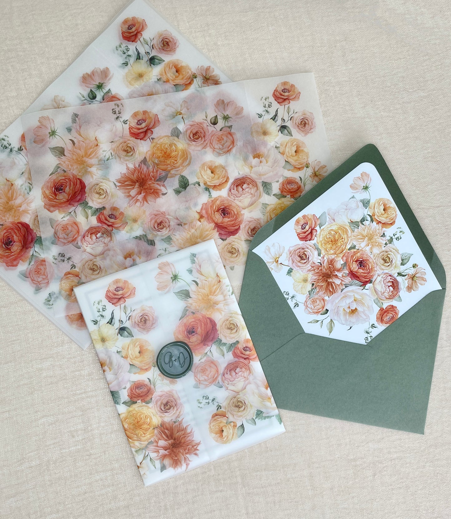 Warm Sunset Vellum Wrap  + Matching Envelope