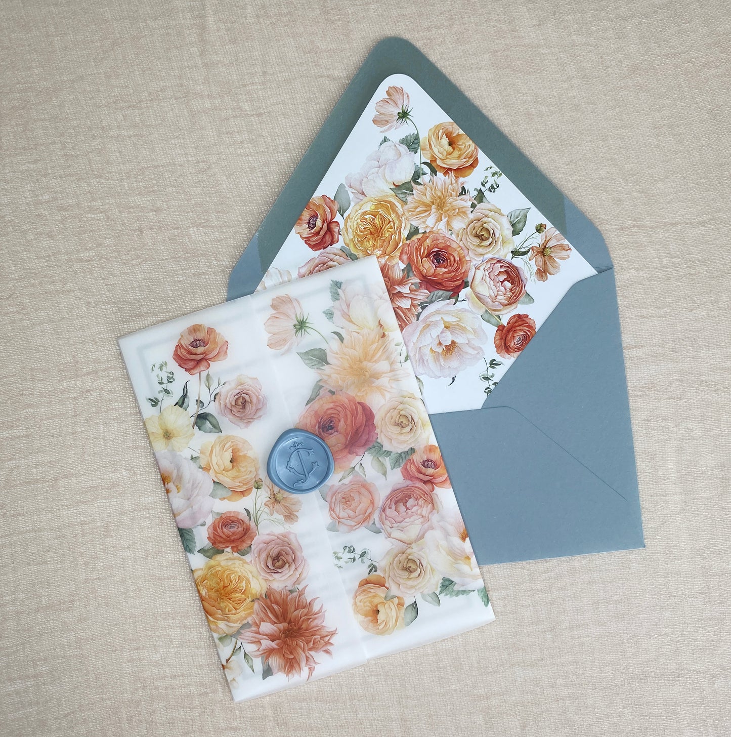 Warm Sunset Vellum Wrap  + Matching Envelope