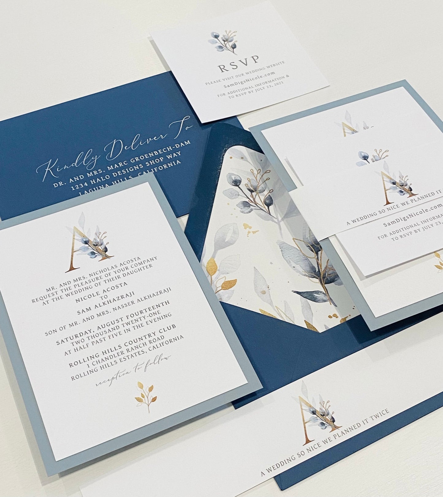 Faux Gold Monogram Invitations