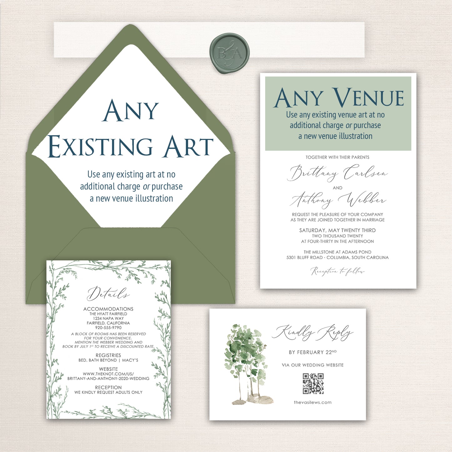 Millstone at Adams Pond Wedding Invitations