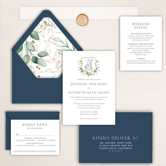 Minimalist Crest Wedding Invitations