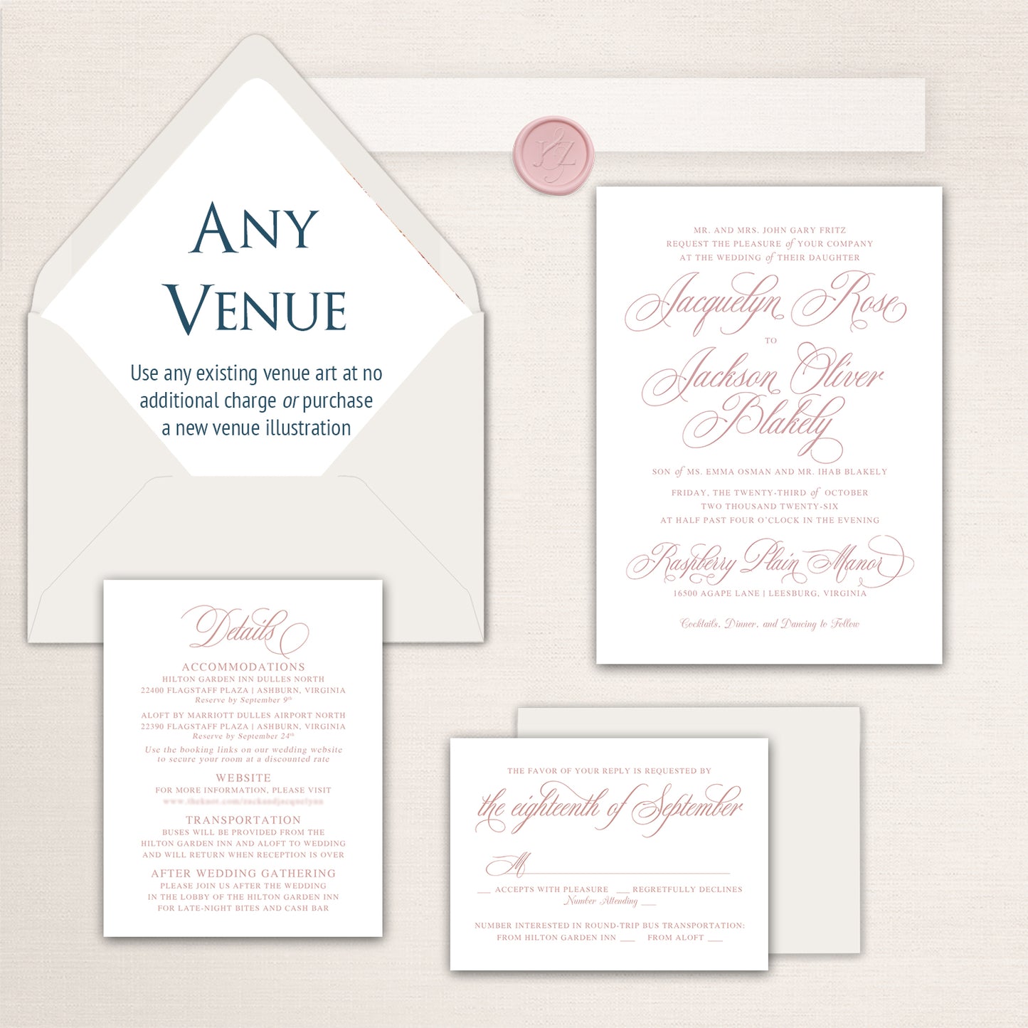 Raspberry Plain Manor Invitations