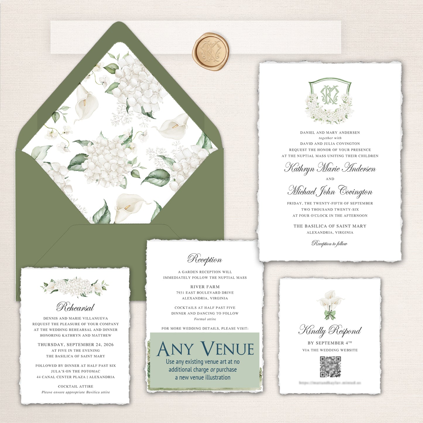 White Hydrangea & Lilies Wedding Invitations