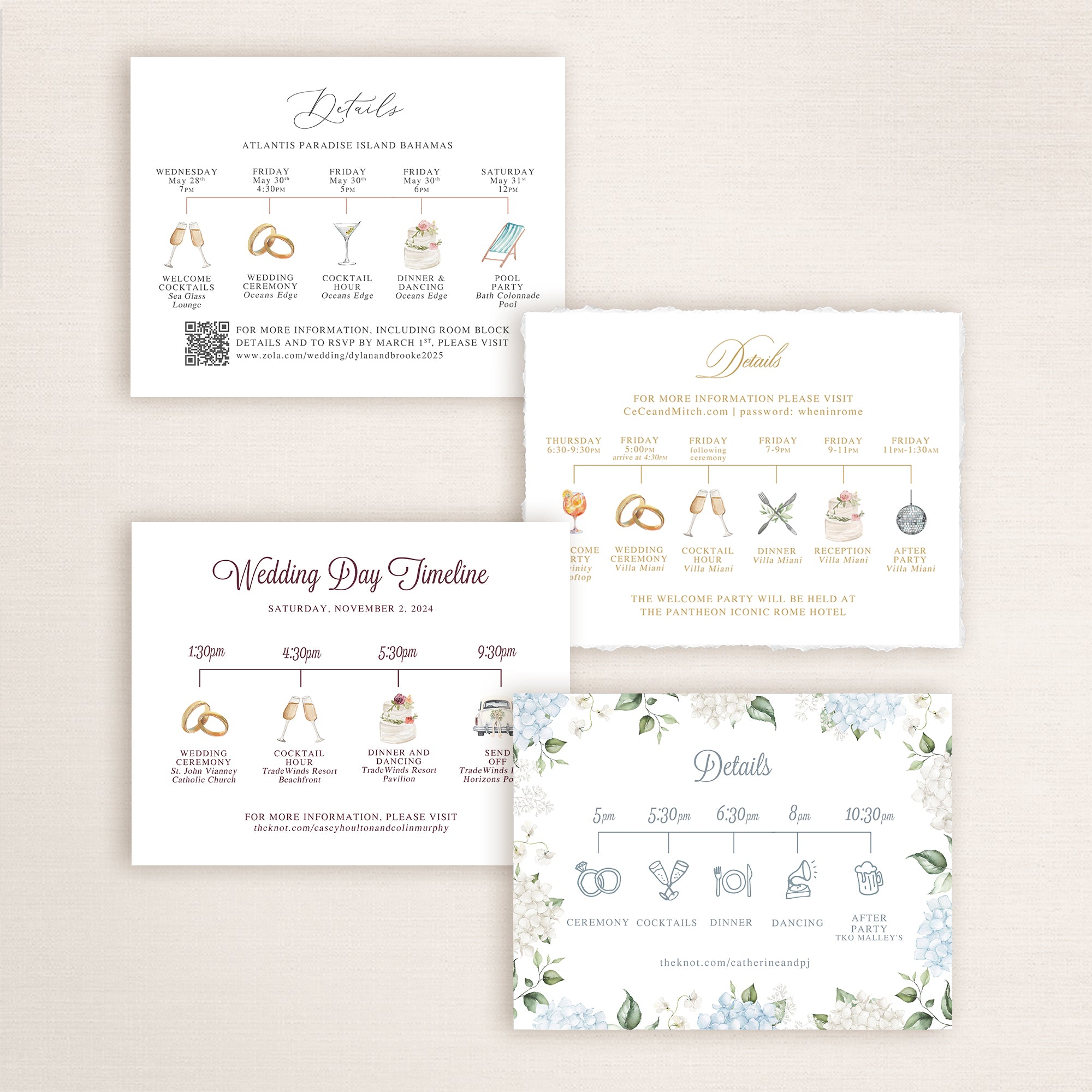 Custom Wedding Timeline Cards for Invitations – HALOdesignsSHOP