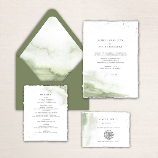 Minimalist Green Watercolor Invitations
