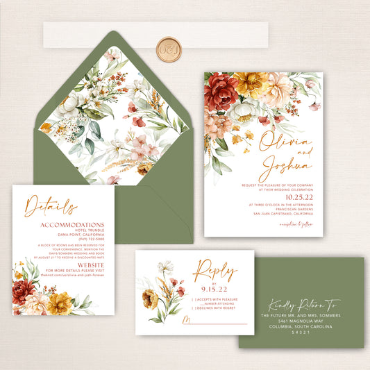 Wildflower floral invitations