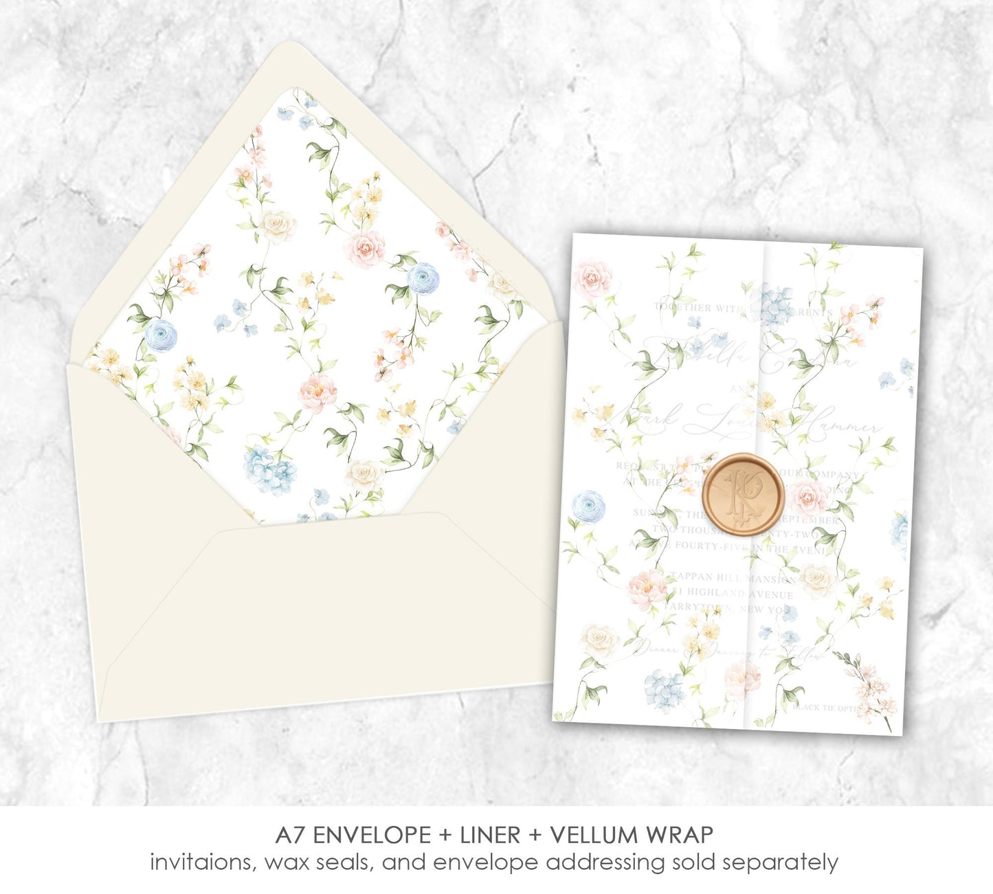 Pastel Floral Vellum Wrap + Matching Envelope