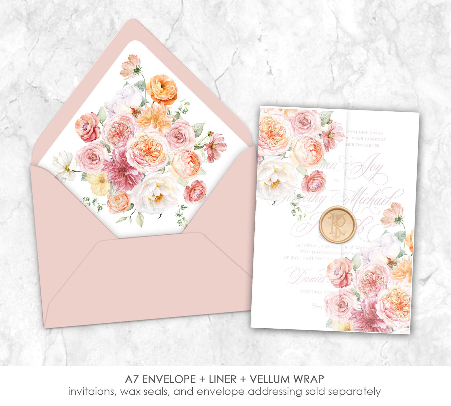 Peachy Keen Floral Vellum Wrap  + Matching Envelope