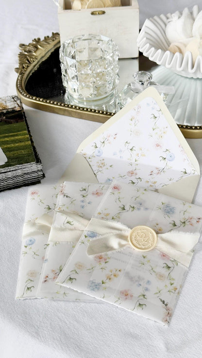 Pastel Floral Vellum Wrap + Matching Envelope